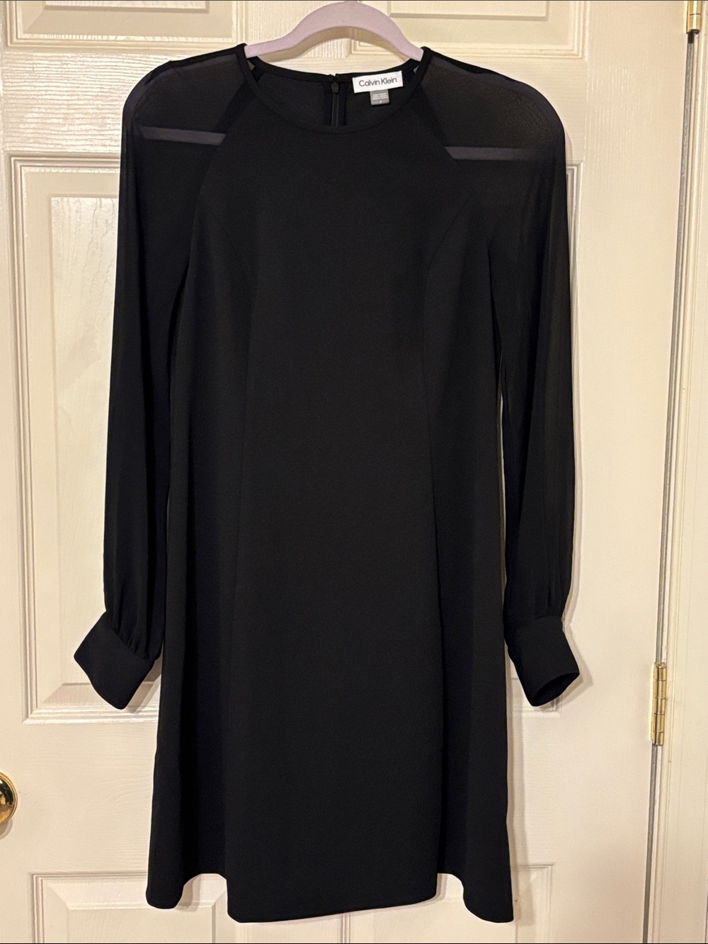 Calvin Klein Black Long-Sleeve Dress with Sheer Sleeves